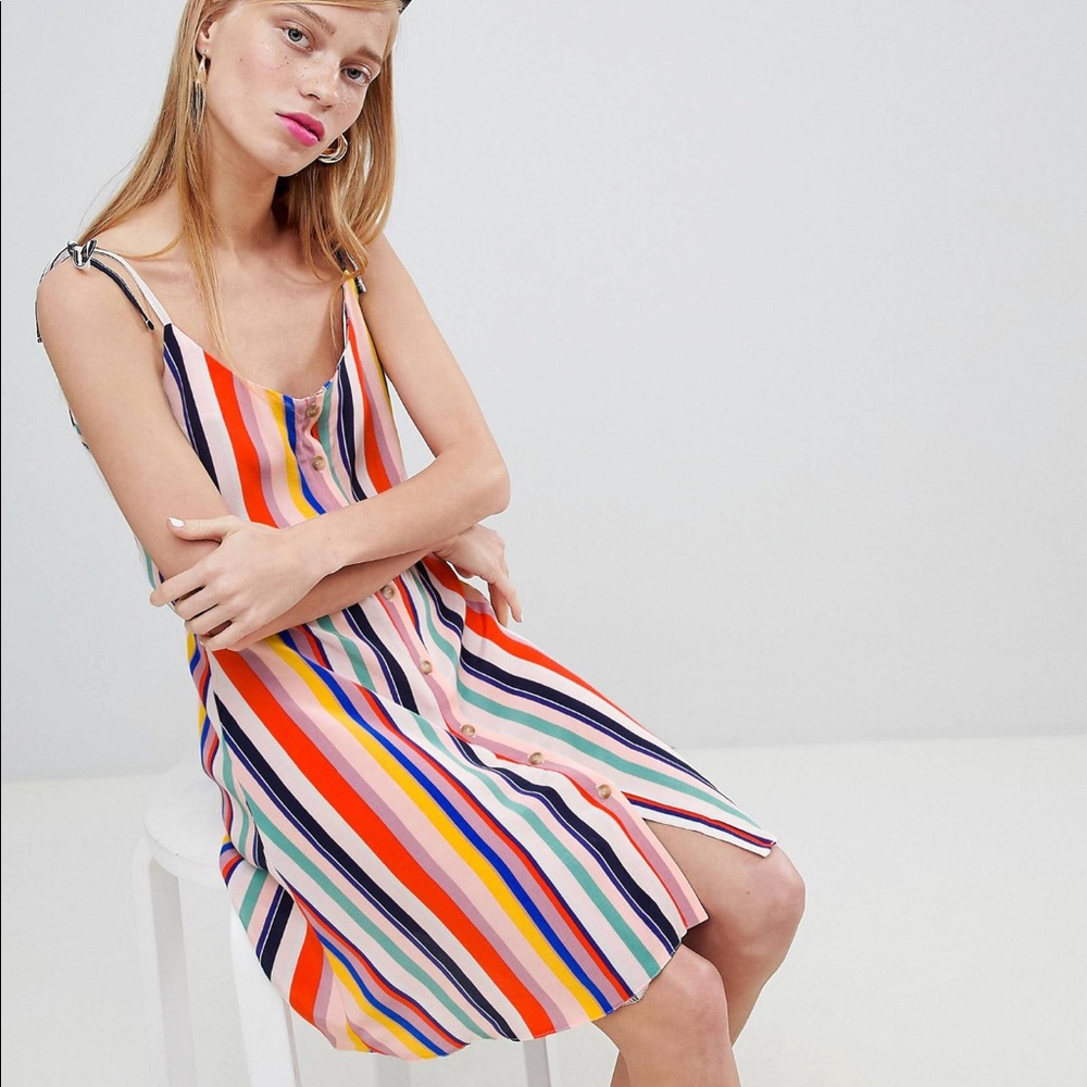 Button Down Strappy Rainbow Sundress